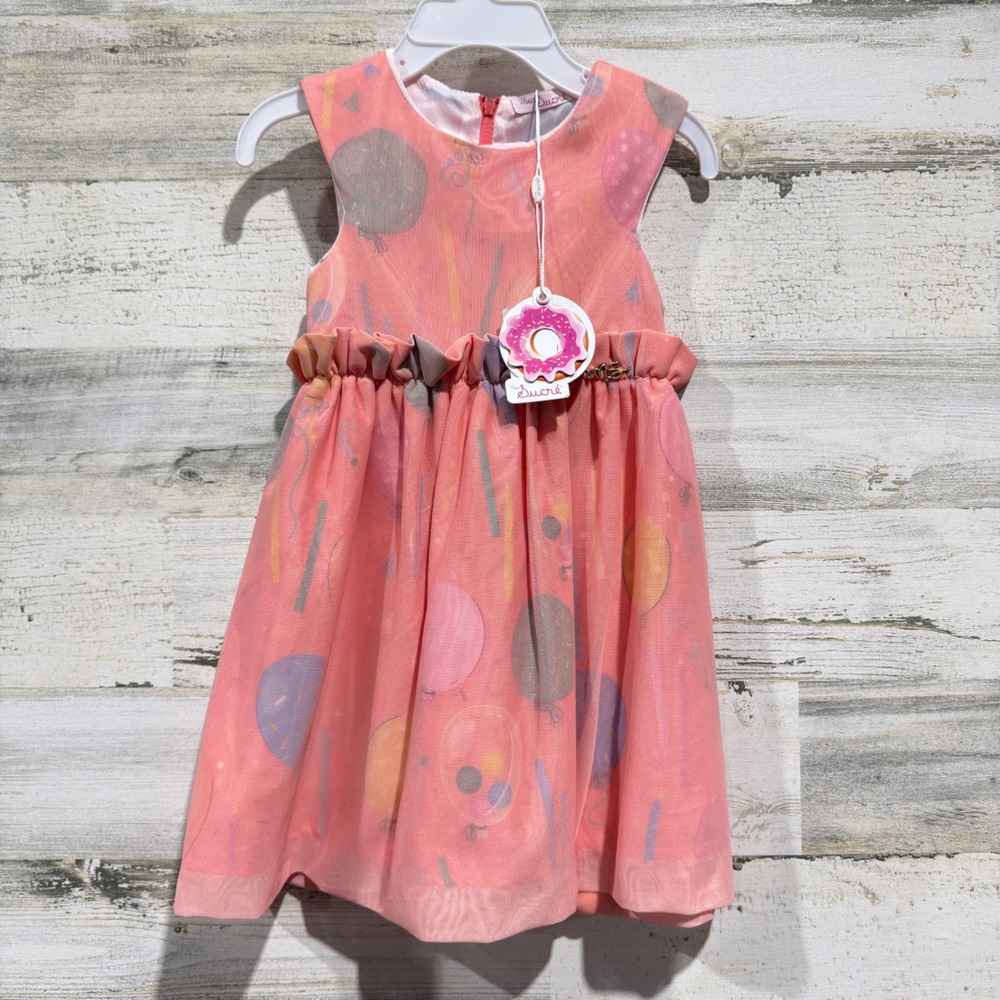Mon Sucre Balloon Print Dress Girls Size 1 (12m) Pink Mesh Party Whimsical NWT